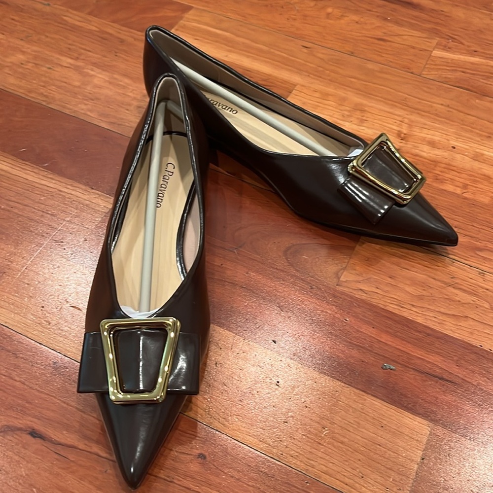 NWT C.Paravano ,Trapezoidal Metal Tie Flats (Aida) Claret 7.5 - Picture 6 of 7